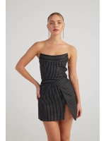 Simli Çizgili Crop Eden Büstiyer Siyah