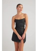 Simli Çizgili Crop Eden Büstiyer Siyah