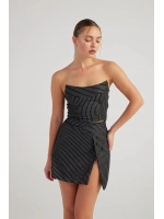 Simli Çizgili Crop Eden Büstiyer Siyah