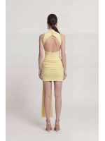 Sırtı Açık Eteği Drapeli Mini Daisy Elbise Sarı