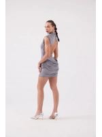 Sırtı Açık Simli Mini Judy Elbise Gri