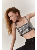 Straplez Askılı Glammy Crop Gümüş