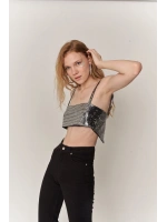 Straplez Askılı Glammy Crop Gümüş