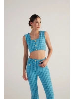 Tüvit Kumaş Crop Tweed Büstiyer Mavi