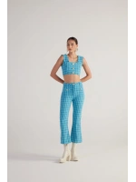 Tüvit Kumaş Crop Tweed Büstiyer Mavi