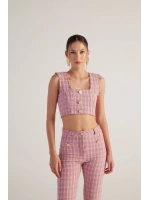 Tüvit Kumaş Crop Tweed Büstiyer Pembe