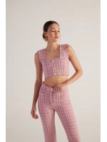 Tüvit Kumaş Crop Tweed Büstiyer Pembe