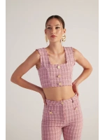 Tüvit Kumaş Crop Tweed Büstiyer Pembe