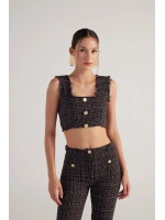Tüvit Kumaş Crop Tweed Büstiyer Siyah