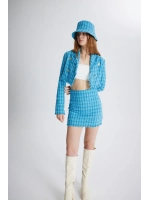 Tüvit Kumaş Crop Tweed Ceket Mavi