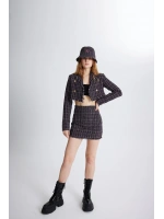 Tüvit Kumaş Crop Tweed Ceket Siyah