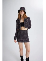 Tüvit Kumaş Crop Tweed Ceket Siyah