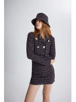Tüvit Kumaş Crop Tweed Ceket Siyah