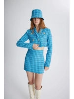 Tüvit Kumaş Mini Tweed Etek Mavi
