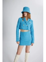 Tüvit Kumaş Mini Tweed Etek Mavi