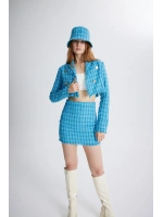 Tüvit Kumaş Mini Tweed Etek Mavi