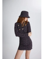 Tüvit Kumaş Mini Tweed Etek Siyah