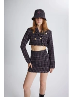 Tüvit Kumaş Mini Tweed Etek Siyah