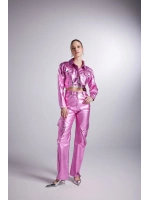 Varak Kaplama Crop Millen Ceket Pembe