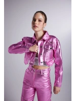 Varak Kaplama Crop Millen Ceket Pembe