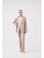 Vatkalı Astarlı Blazer Striped Blazer Ceket Bej
