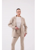 Vatkalı Astarlı Blazer Striped Blazer Ceket Bej