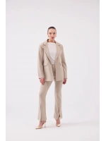 Vatkalı Astarlı Blazer Striped Blazer Ceket Bej