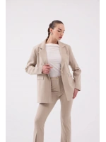 Vatkalı Astarlı Blazer Striped Blazer Ceket Bej