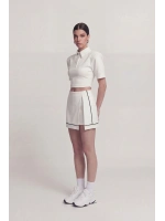 Yırtmaçlı Cepli Mini Brandi Şort Etek Beyaz