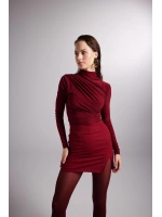 Yırtmaçlı Mini Panky Etek Bordo