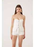 Yüksek Bel Fermuarlı Mini Bailey Şort Beyaz