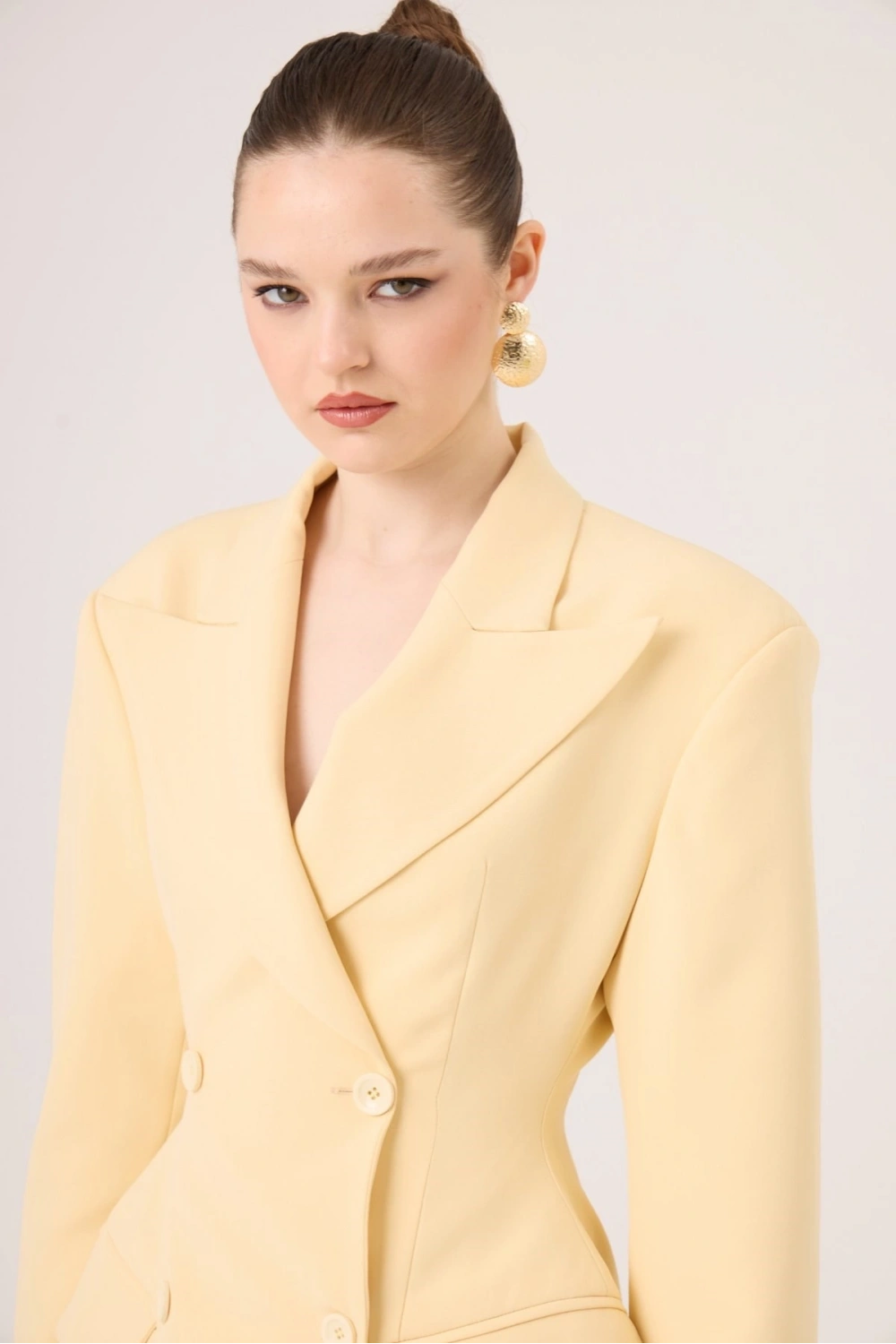 Belden Oturmalı Galina Blazer Ceket Sarı