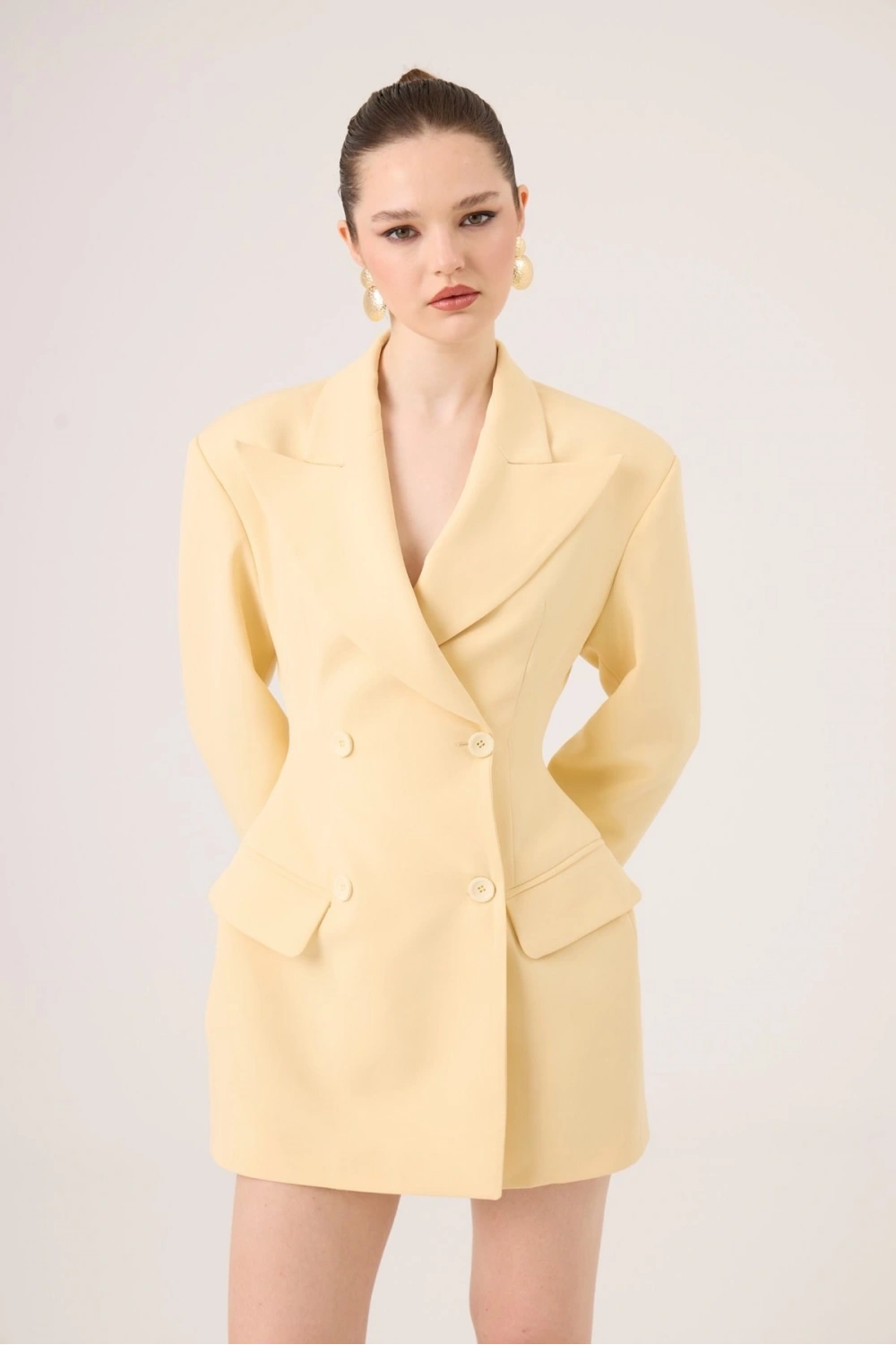 Belden Oturmalı Galina Blazer Ceket Sarı