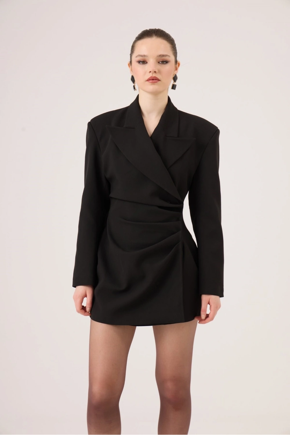 Beli Drape Detaylı Heleni Blazer Ceket Siyah