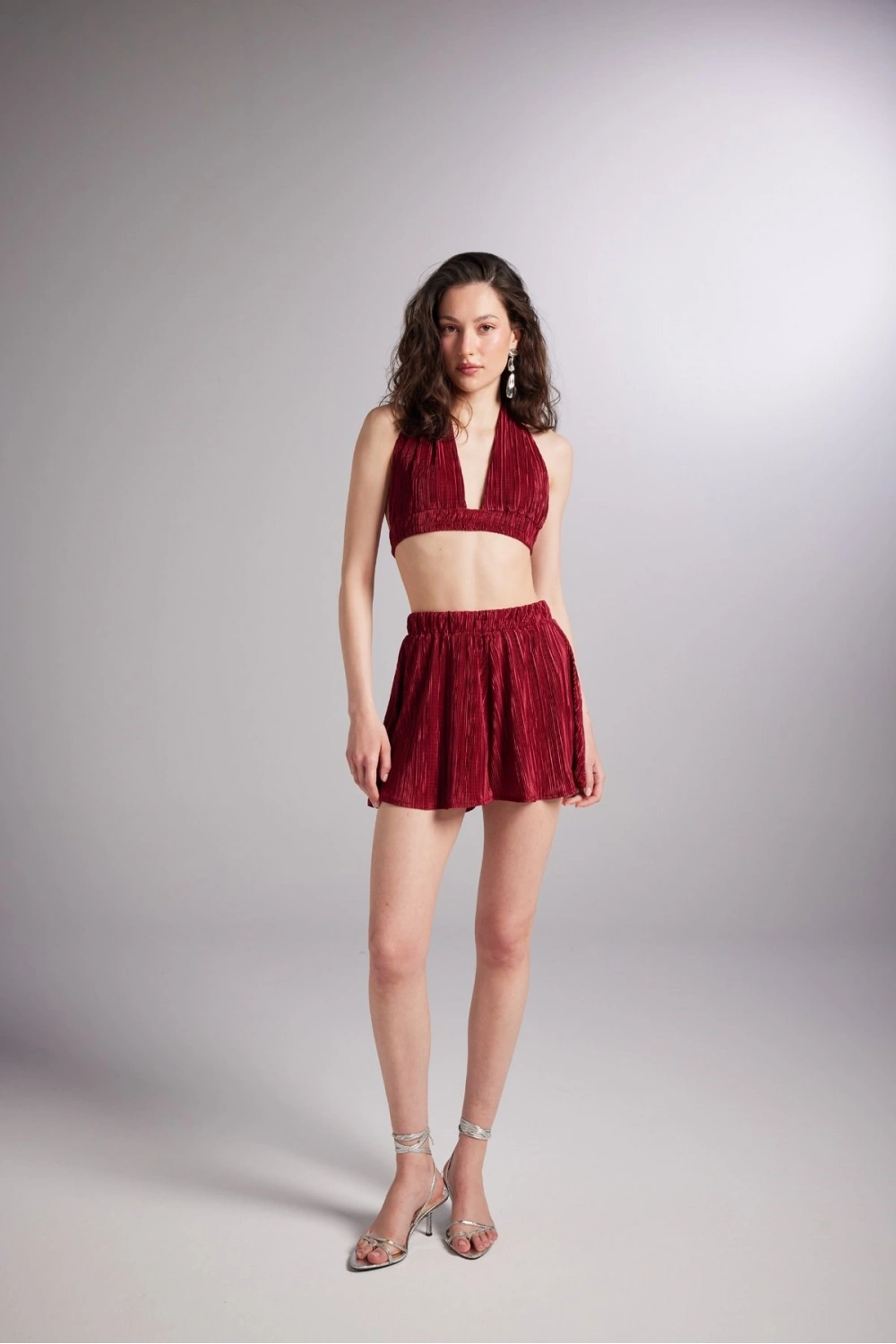 Beli Lastikli Mini Comfy Şort Bordo