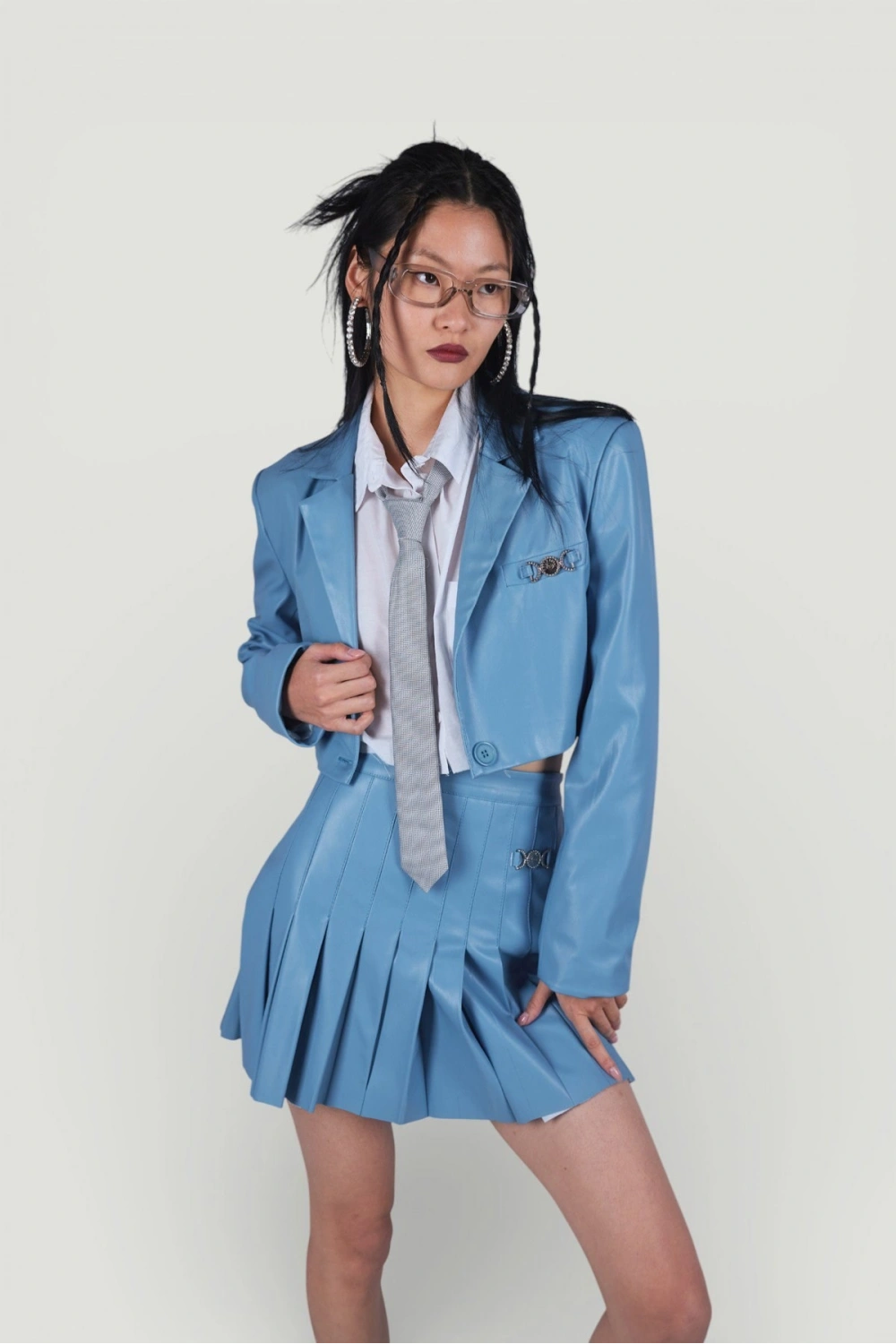 Crop Model Astarlı College Ceket Mavi