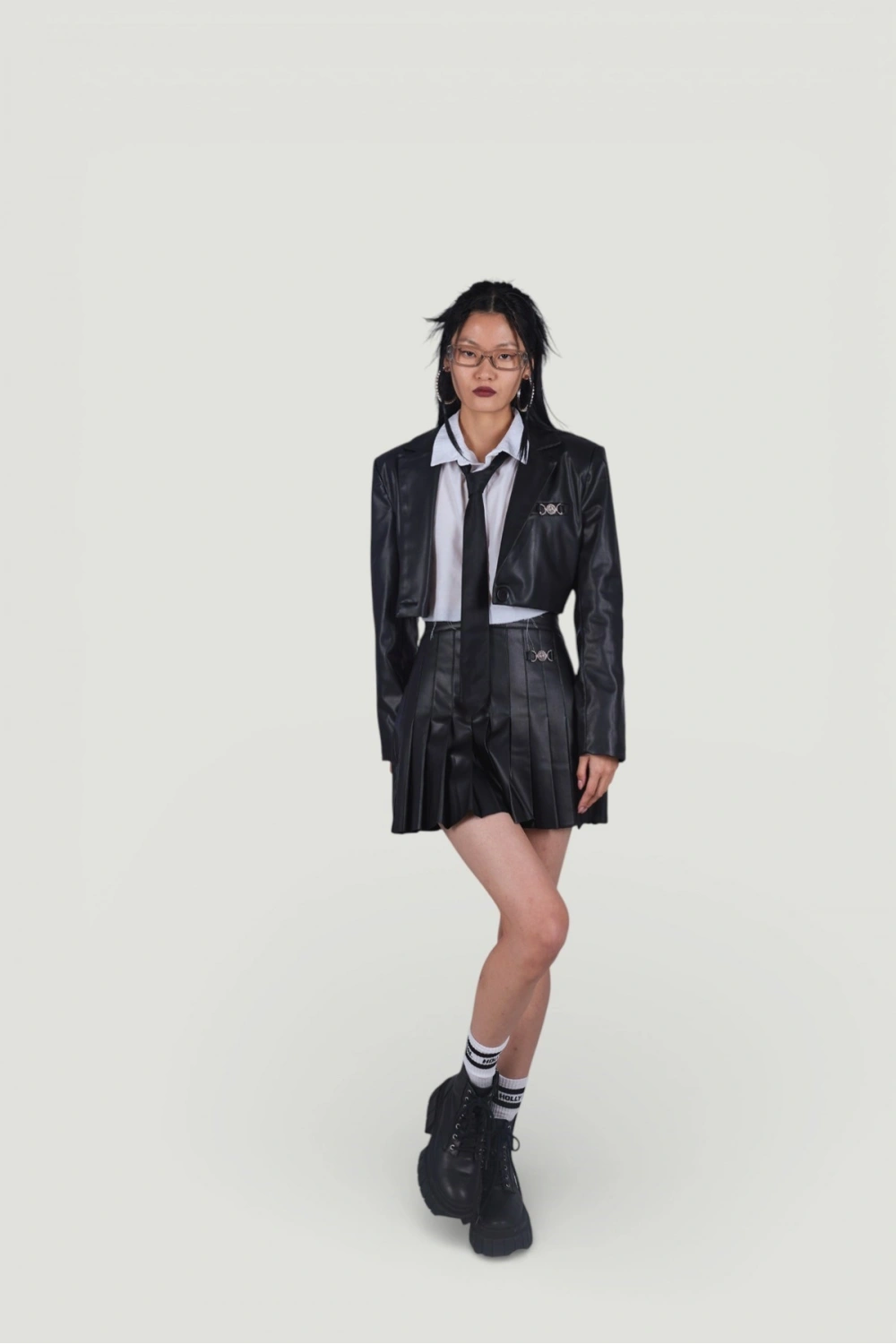 Crop Model Astarlı College Ceket Siyah