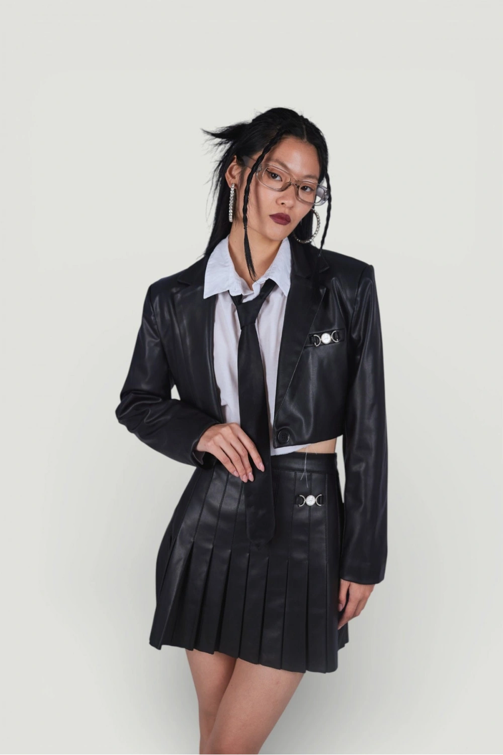 Crop Model Astarlı College Ceket Siyah