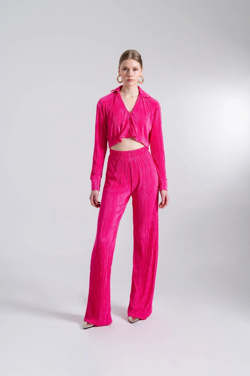 Crop Model Düğme Kapamalı Comfy Crop Gömlek Pembe