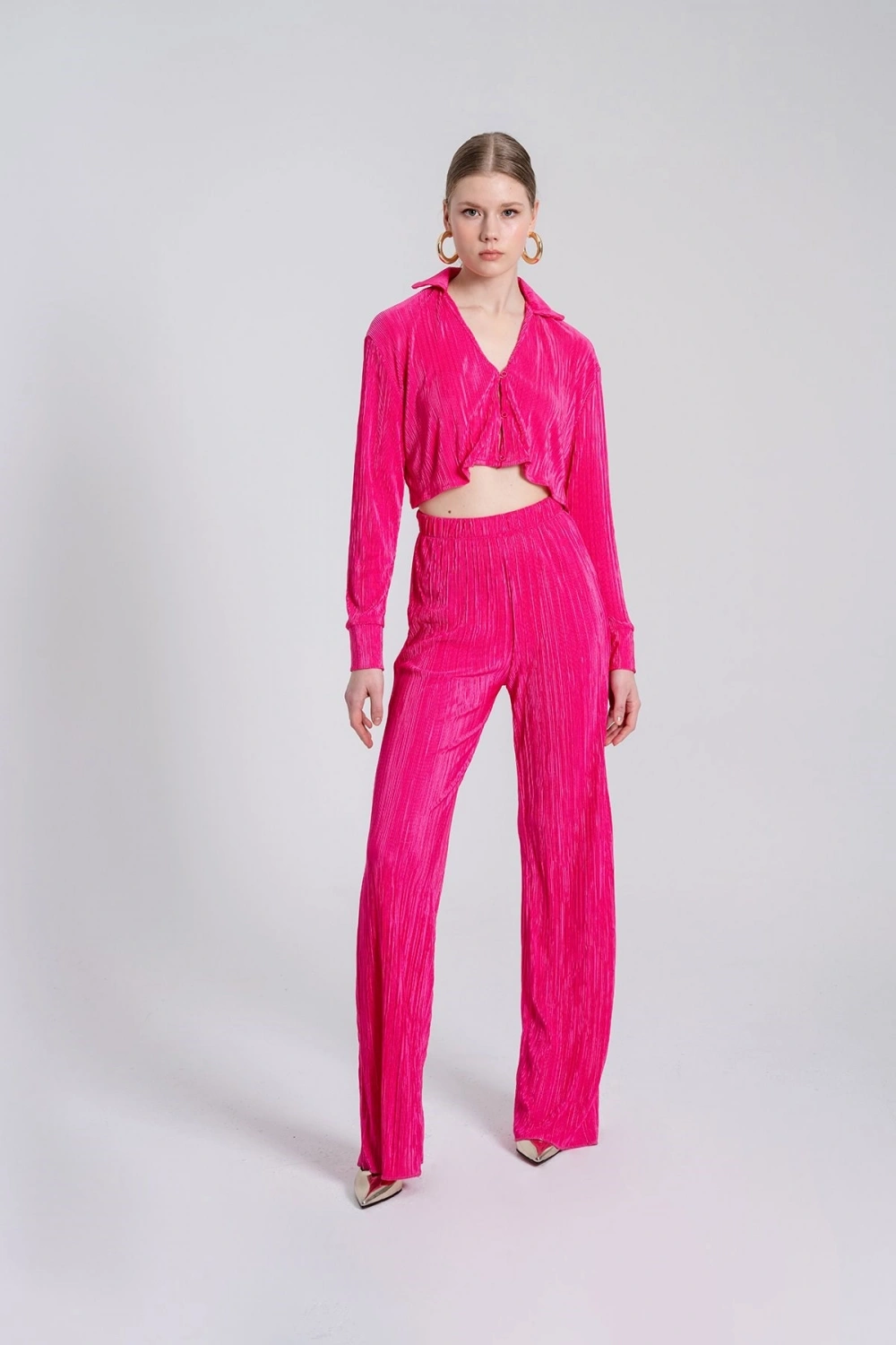 Crop Model Düğme Kapamalı Comfy Crop Gömlek Pembe