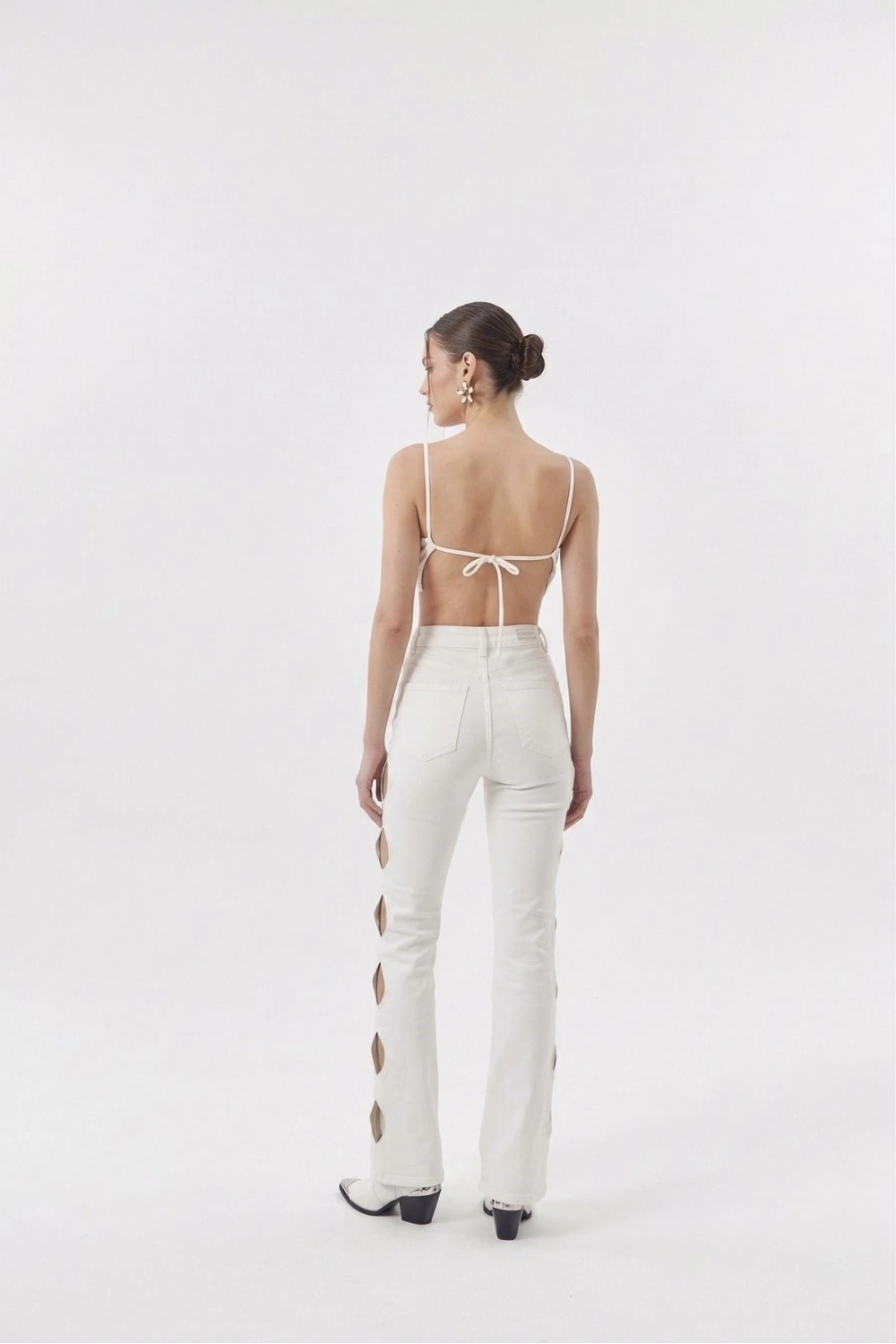 Cutout Jean Pantolon Beyaz