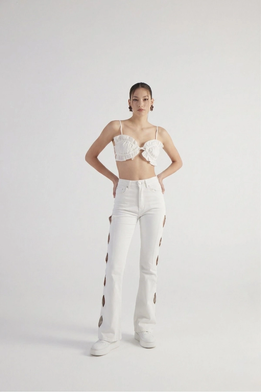 Cutout Jean Pantolon Beyaz