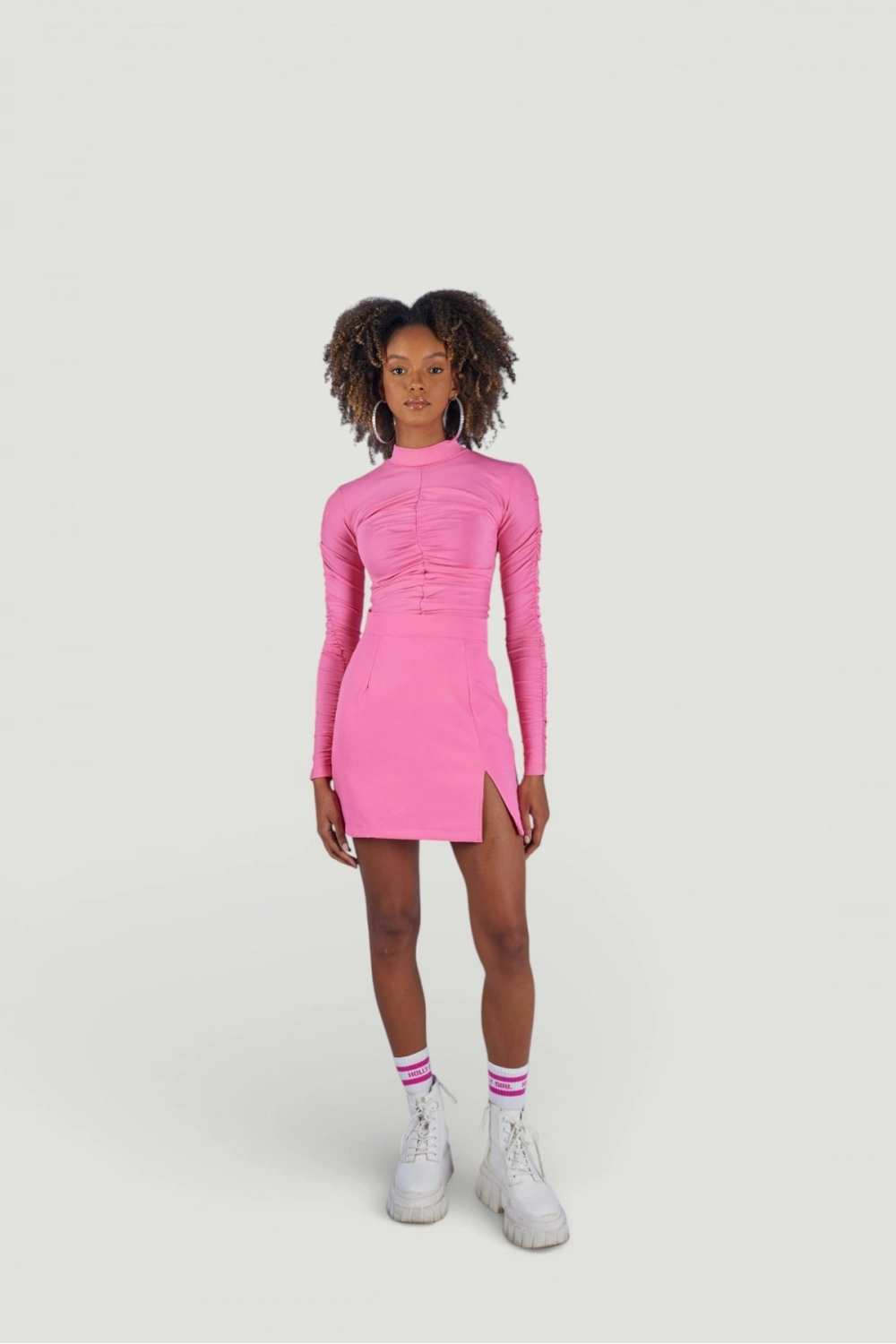 Drape Detaylı Yarım Balıkçı Draped Bluz Pembe