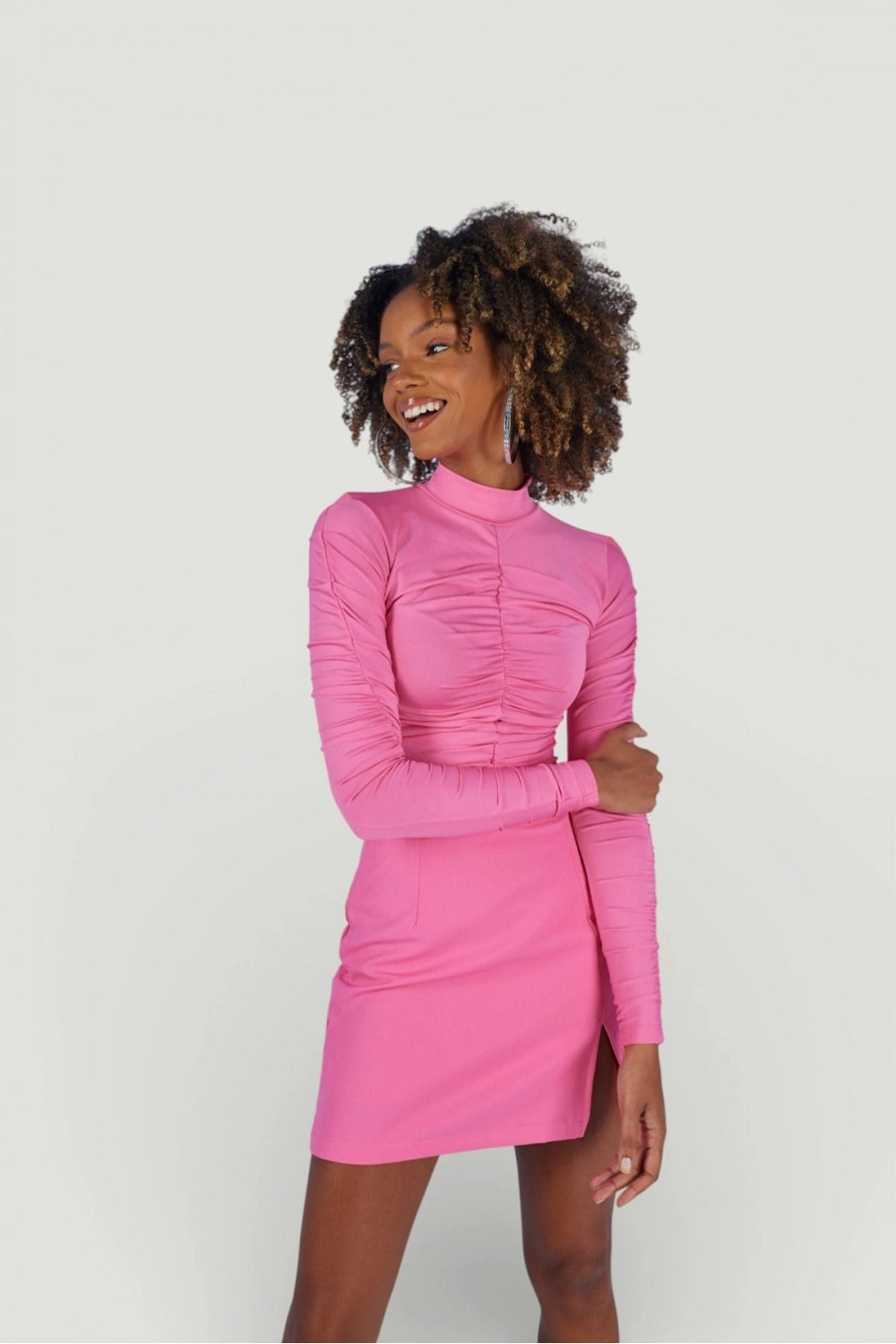 Drape Detaylı Yarım Balıkçı Draped Bluz Pembe