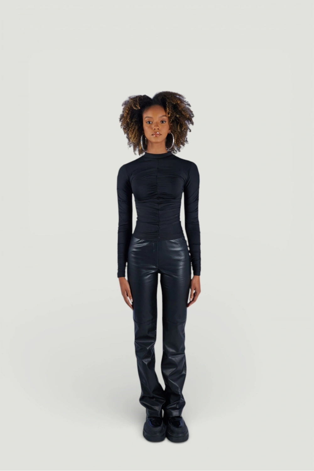 Drape Detaylı Yarım Balıkçı Draped Bluz Siyah