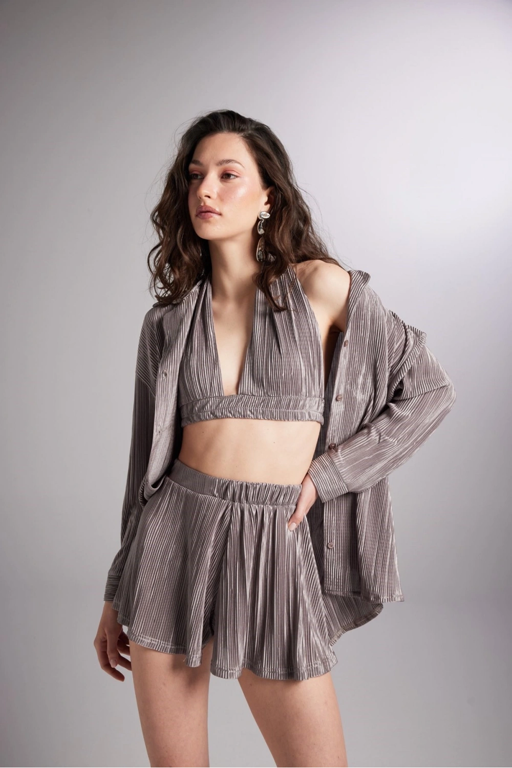 Düğme Kapamalı Comfy Oversize Gömlek Vizon