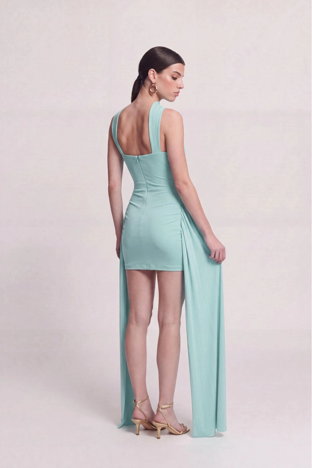 Halter Yaka Aksesuarlı Mini Lilian Elbise Mavi