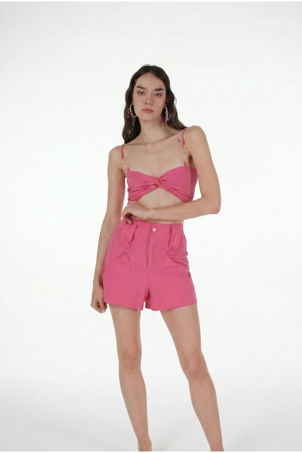 Koton Kumaş Astarlı Mini Rise Şort Pembe