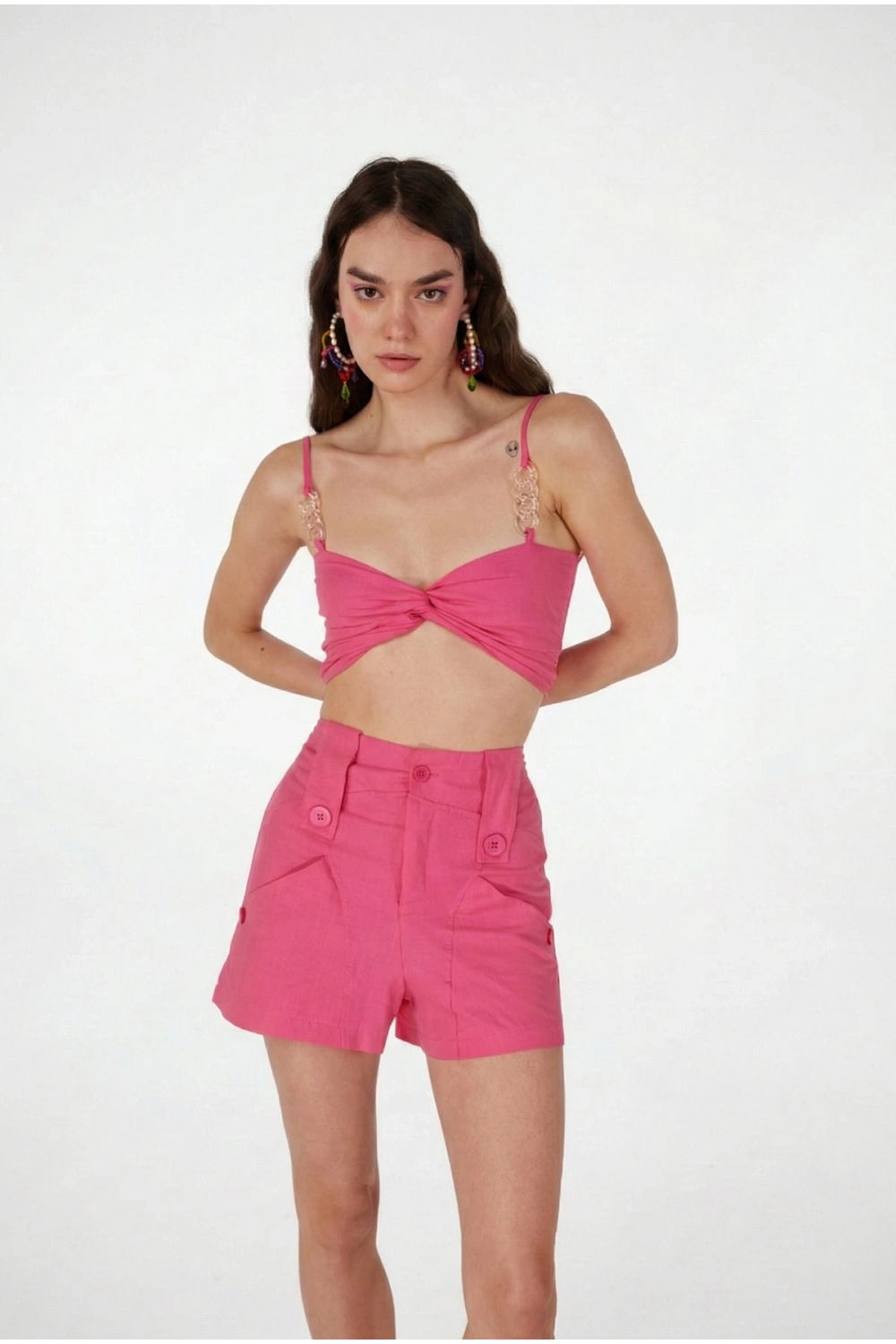 Koton Kumaş Astarlı Mini Rise Şort Pembe