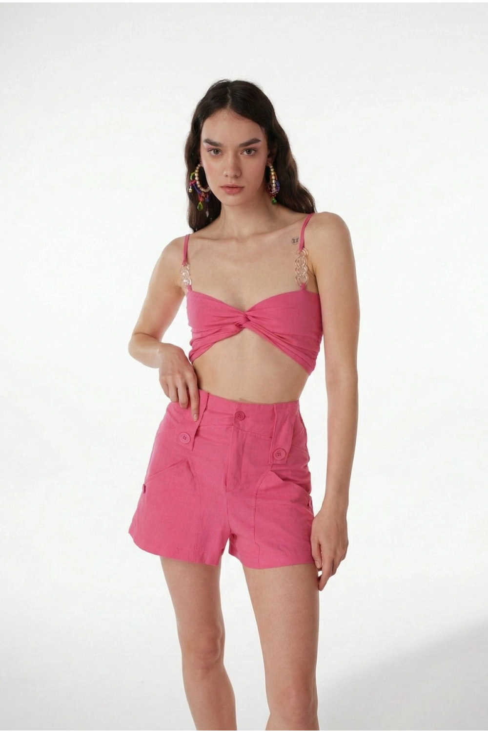 Koton Kumaş Astarlı Mini Rise Şort Pembe